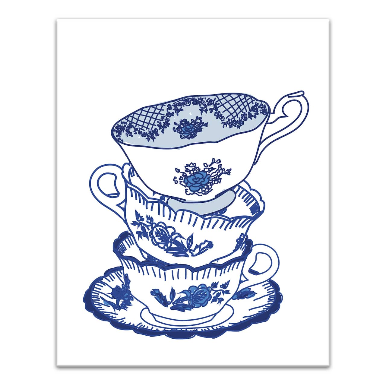 Tea Cups Stacked 11" x 14" Canvas Wall Art